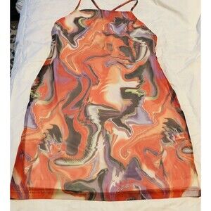 H&M Divided Slip Orange Multicolor Dress Women JUNIORS M Spaghetti Strap Slip @